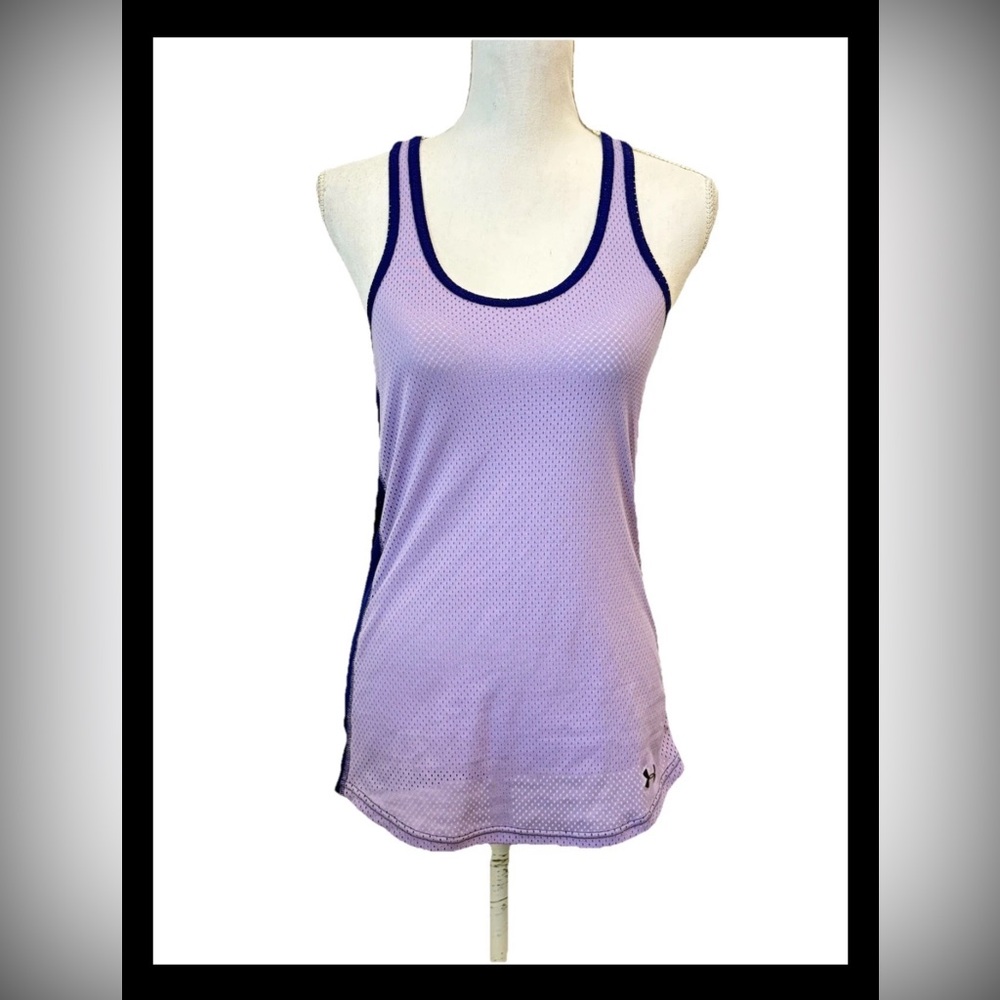 Under Armour Purple Heat Gear Semi Fitted Sheer Mesh Racerback Tank Top Small